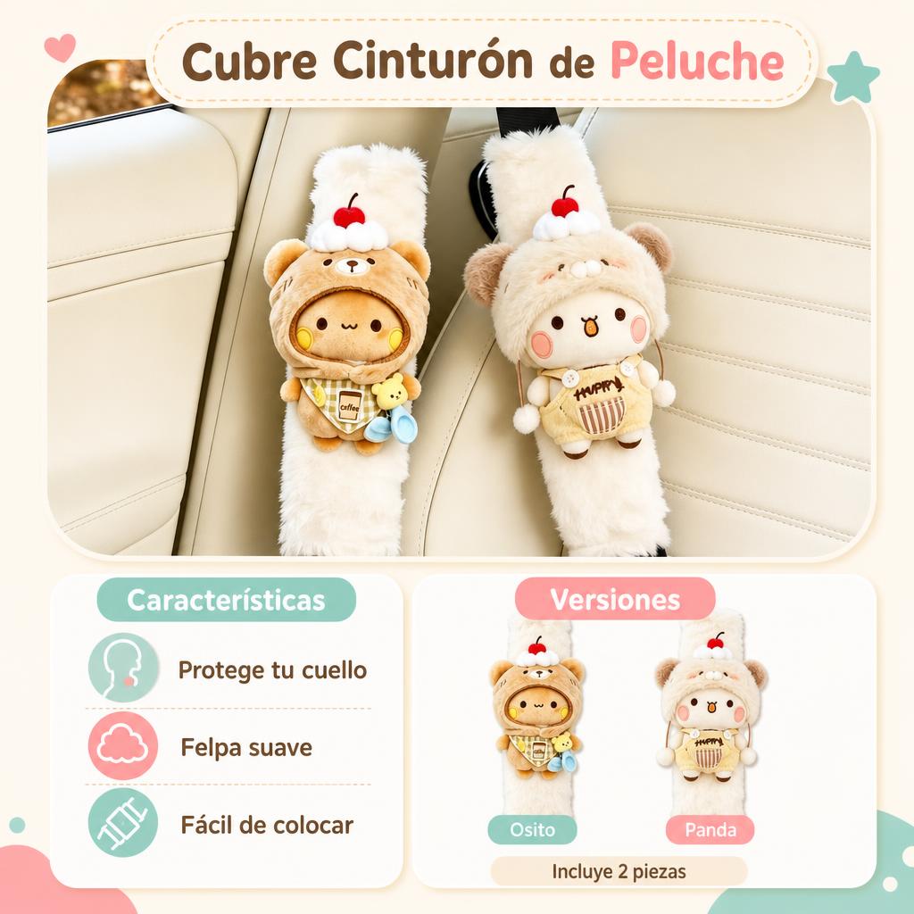 Cubre Cinturón de Seguridad de Peluche Osito y Panda (2 piezas) – uso, medidas y versiones