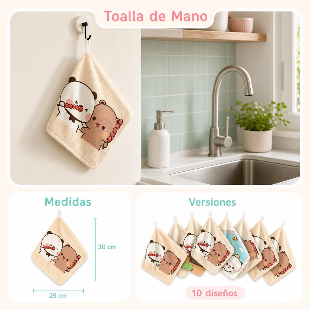 Toalla de Mano para Colgar Osito y Panda – uso, medidas y versiones