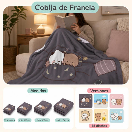 Cobija de Franela Osito y Panda – Súper Suave – uso, medidas y versiones