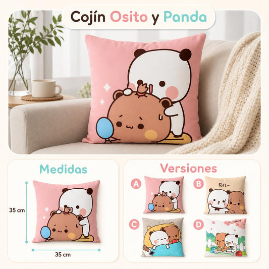 Cojín Decorativo Osito y Panda 35 × 35 cm – uso, medidas y versiones