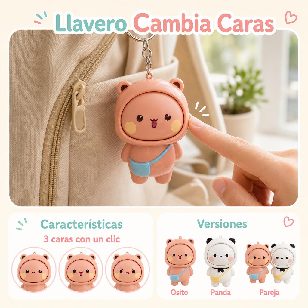 Llavero Muñeco que Cambia de Cara – Osito y Panda – uso, medidas y versiones
