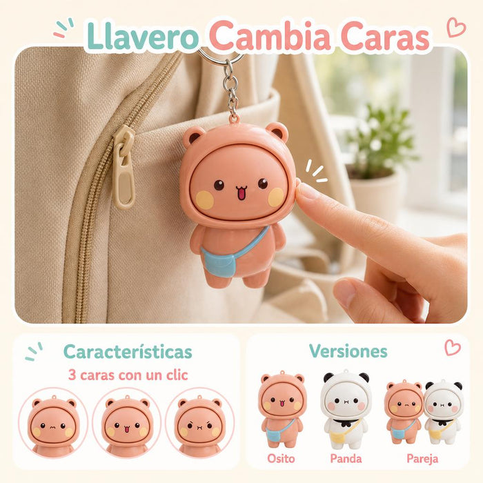 Llavero Muñeco que Cambia de Cara – Osito y Panda