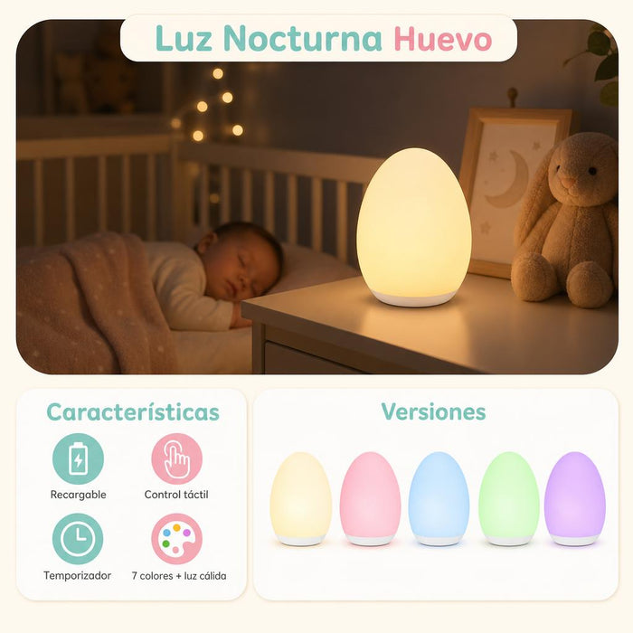 Luz Nocturna Huevo Recargable – 7 Colores